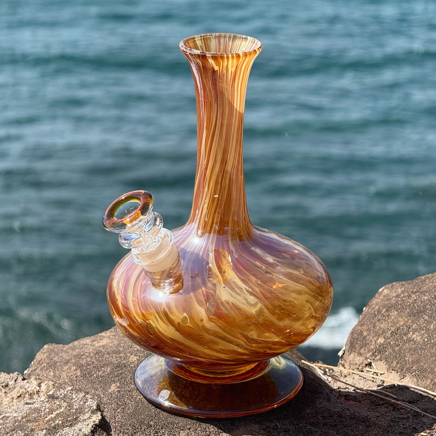 “Mottled Amber” Vintage Upcycled Handblown Glass Decanter Bong