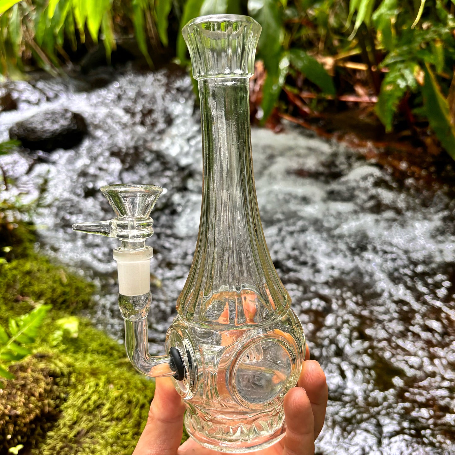 “Crystalline Quartz" Vintage Upcycled Pressed Glass Vase Bong