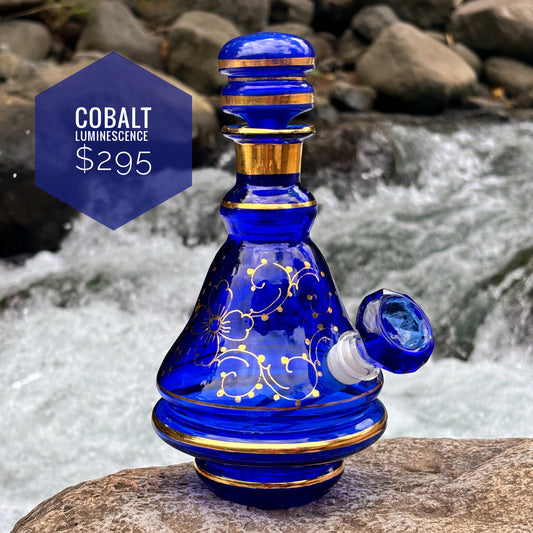 “Cobalt Luminescence” Vintage Handblown Gilded Cobalt Glass Bong