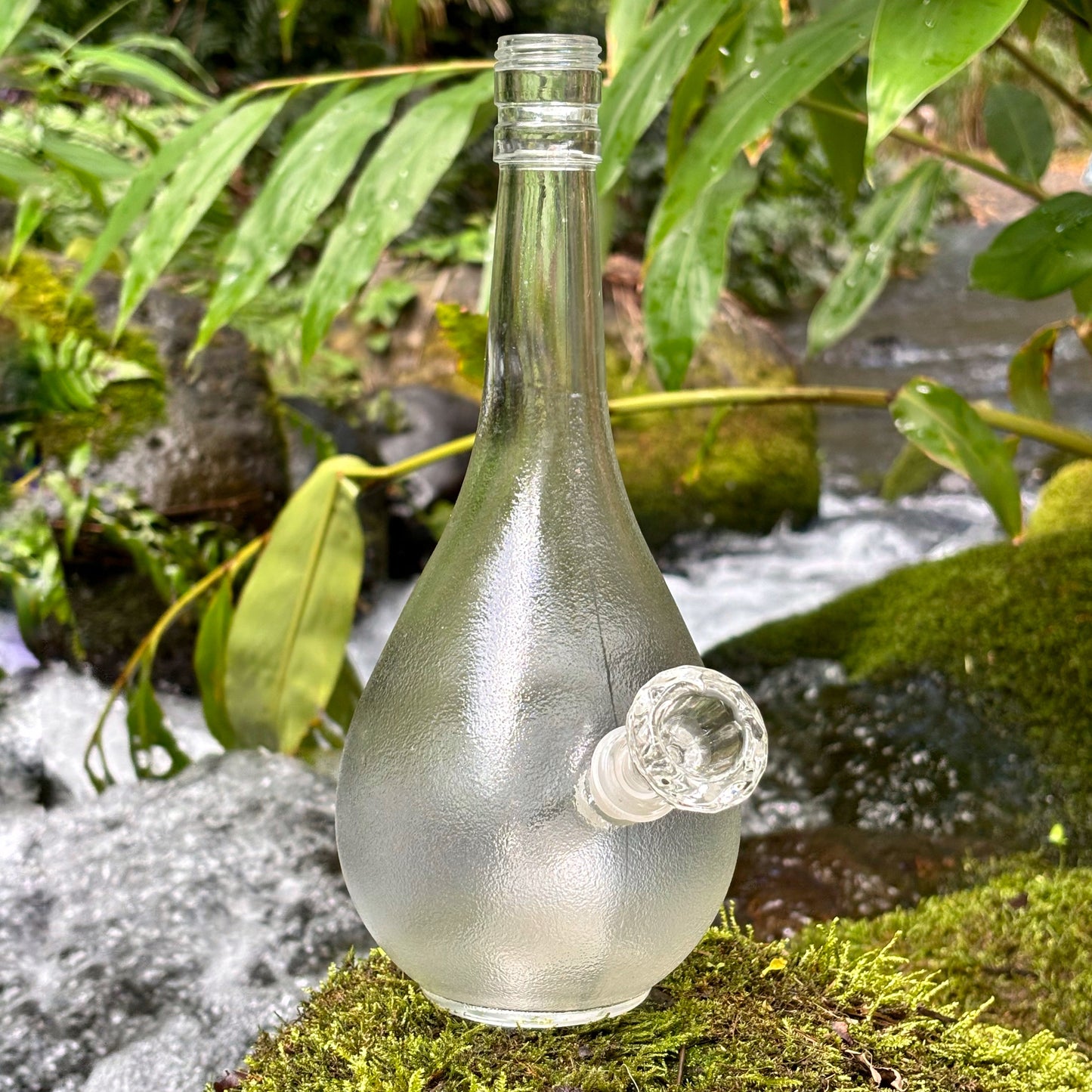 “Crystal Teardrop” Vintage Upcycled Glass Bottle Bong