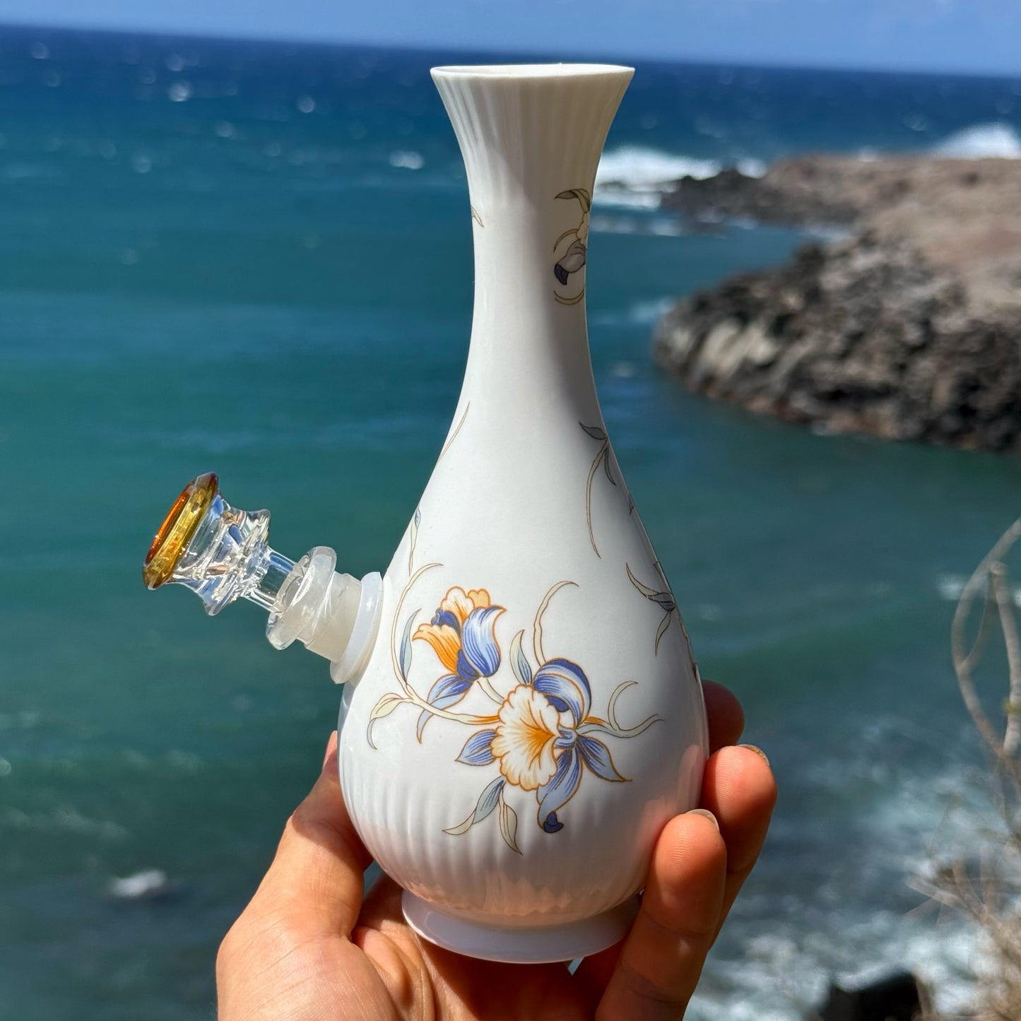 Vintage Ceramic Vase Bong “Orchid Bloom”