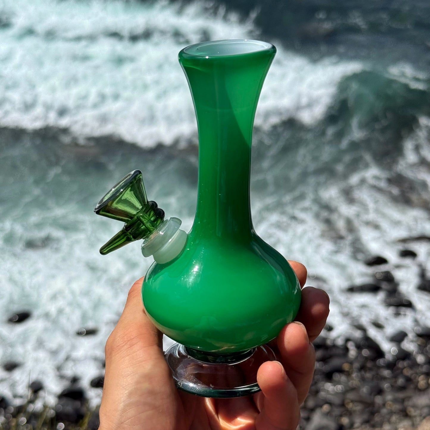 “Jade Drop” Vintage Handblown Glass Vase Bong