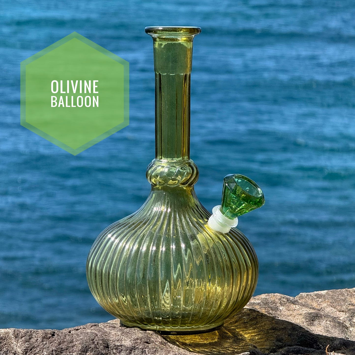 “Olivine Balloon” Upcycled Vintage Glass Balloon Decanter Bong