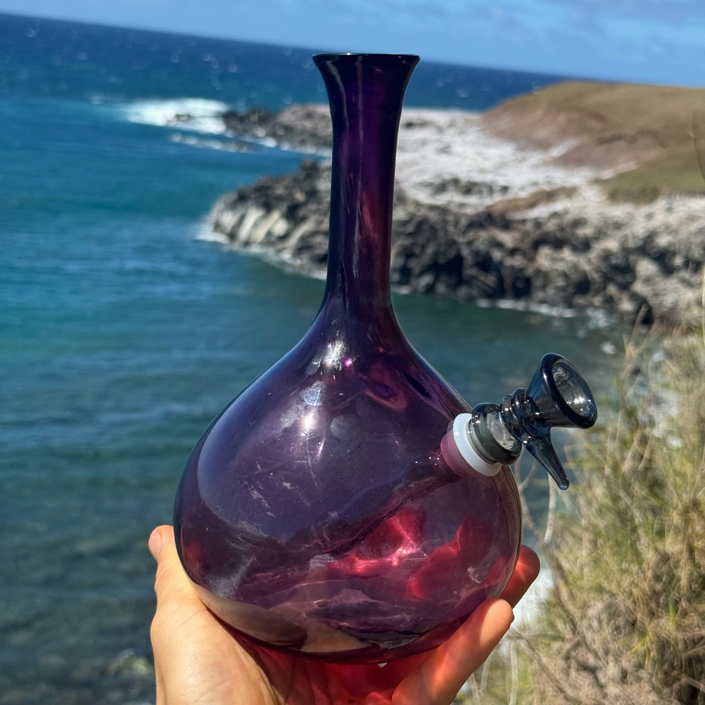 “Amethyst Drop” Vintage Upcycled Purple Glass Decanter Bong