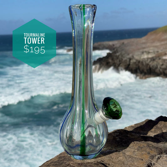 “Tourmaline Tower” Upcycled Vintage Handblown Glass Bong