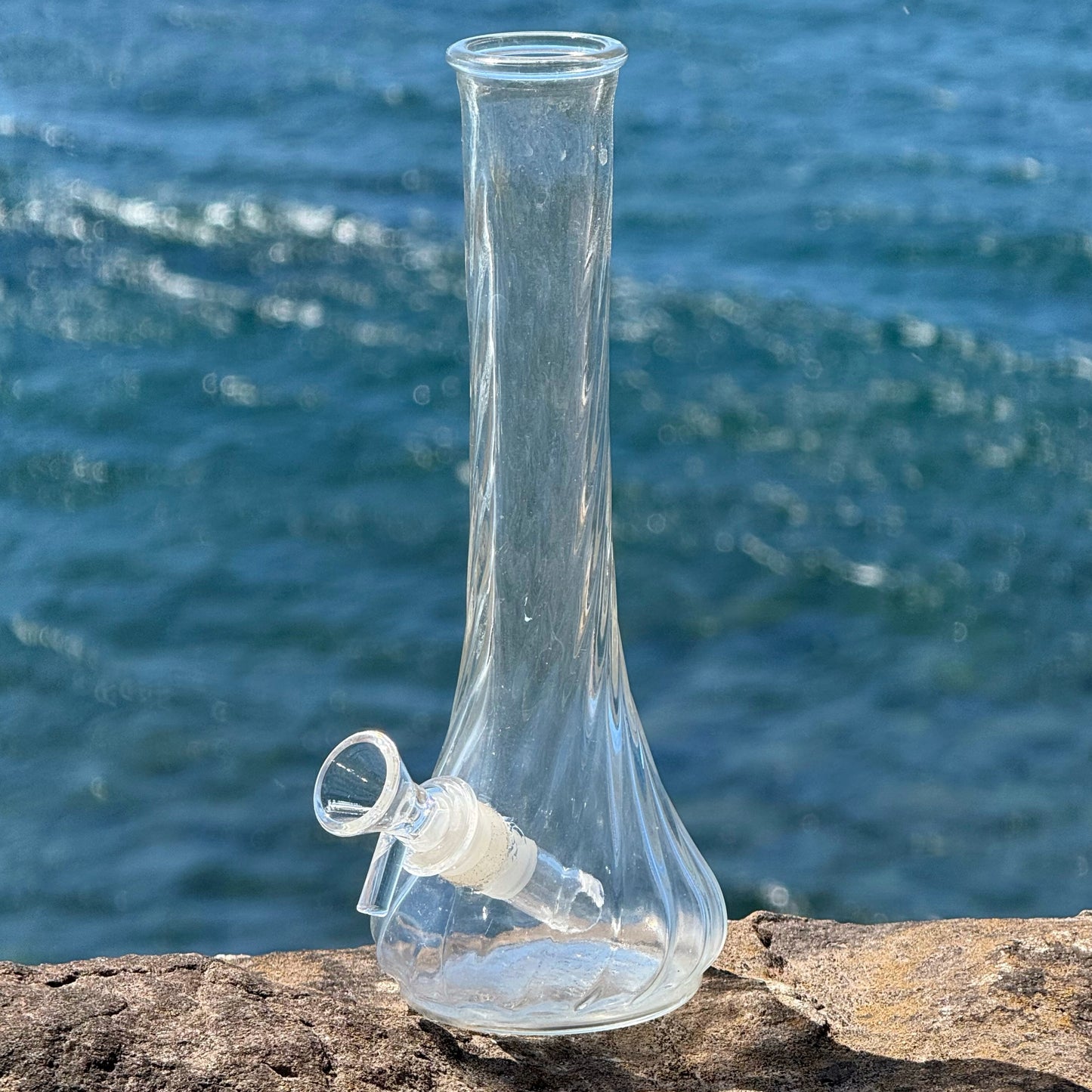 “Crystalline Conduit” Upcycled Vintage Glass Swirl Vase Bong