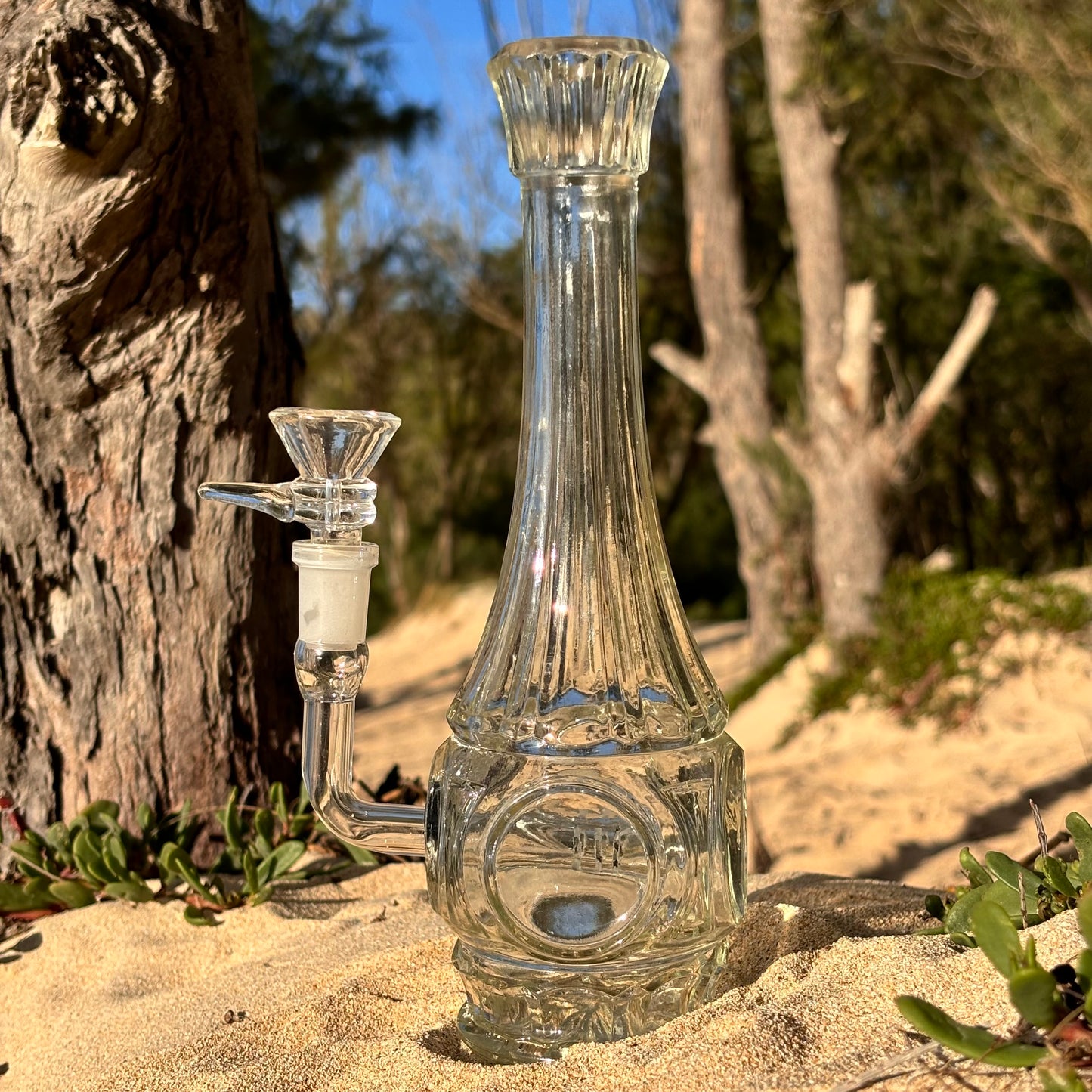 “Crystalline Quartz" Vintage Upcycled Pressed Glass Vase Bong