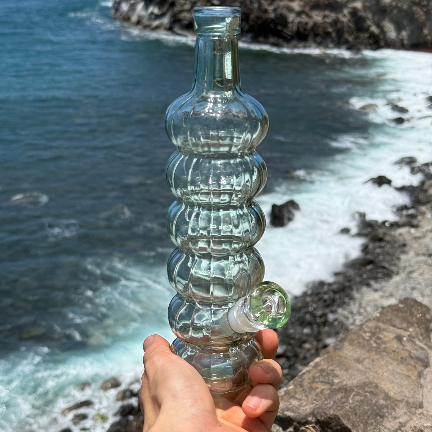 “Ribbed Turquoise” Upcycled Glass Bottle Bong