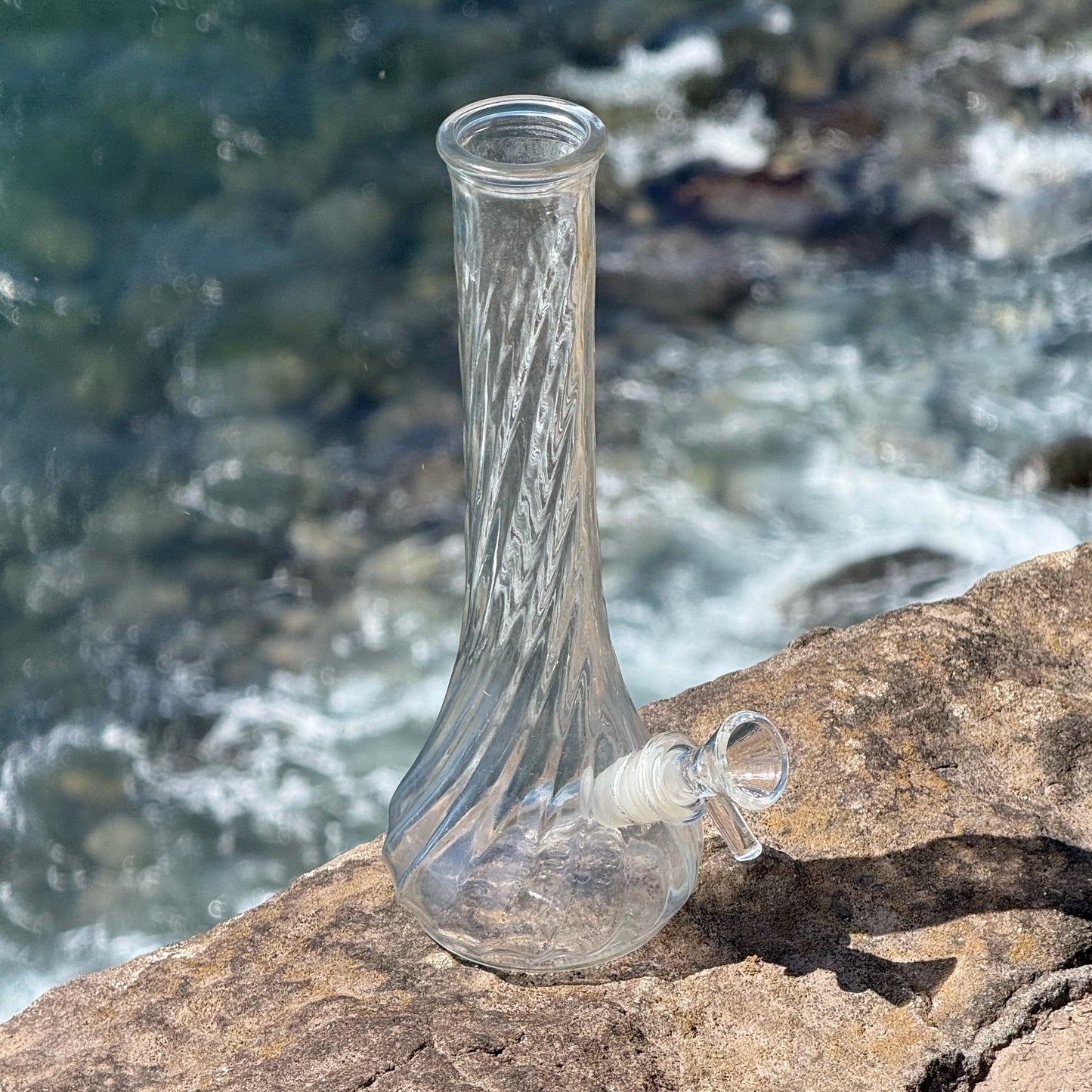 “Crystalline Conduit” Upcycled Vintage Glass Swirl Vase Bong