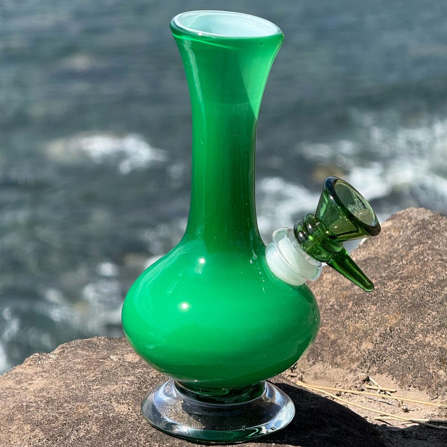 “Jade Drop” Vintage Handblown Glass Vase Bong