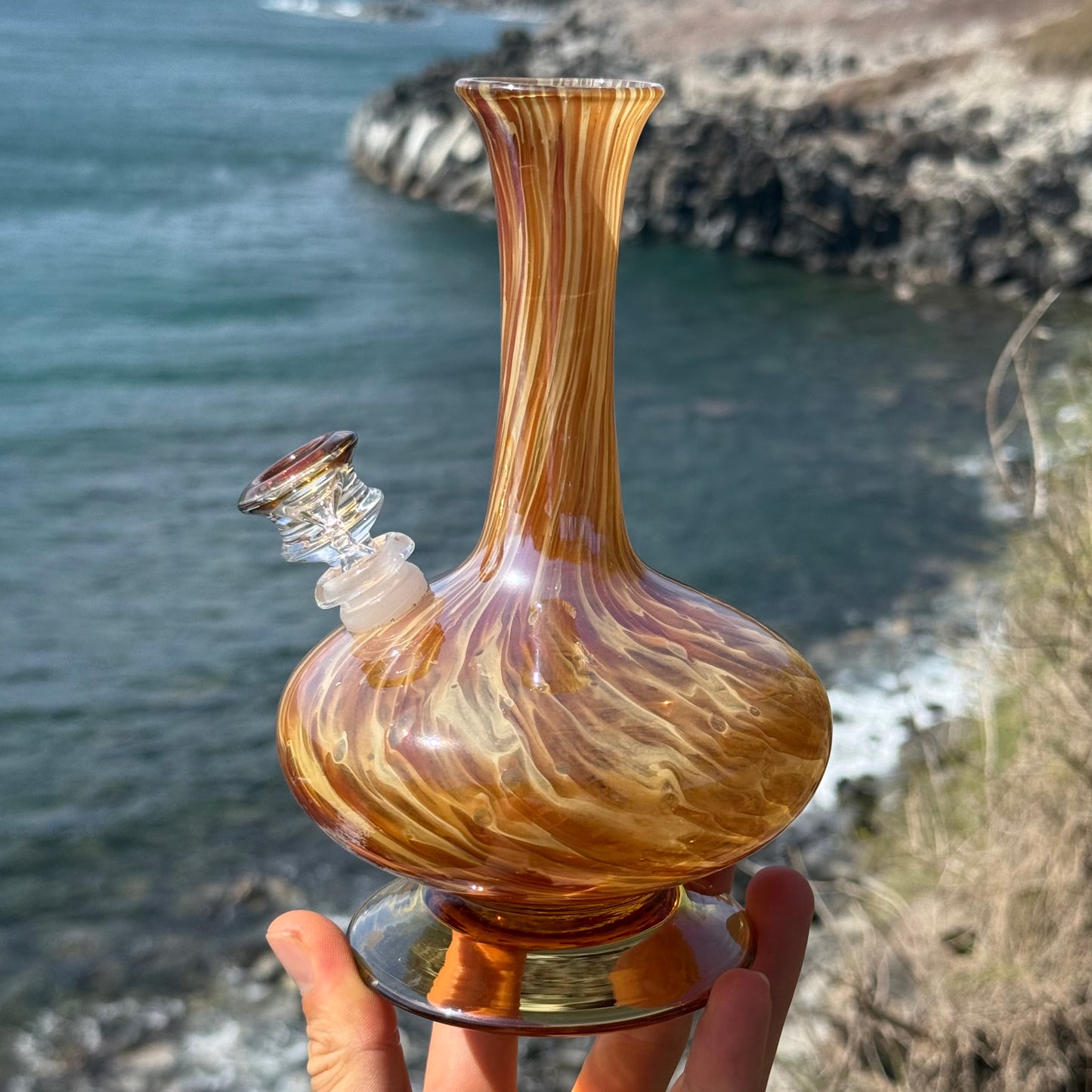“Mottled Amber” Vintage Upcycled Handblown Glass Decanter Bong