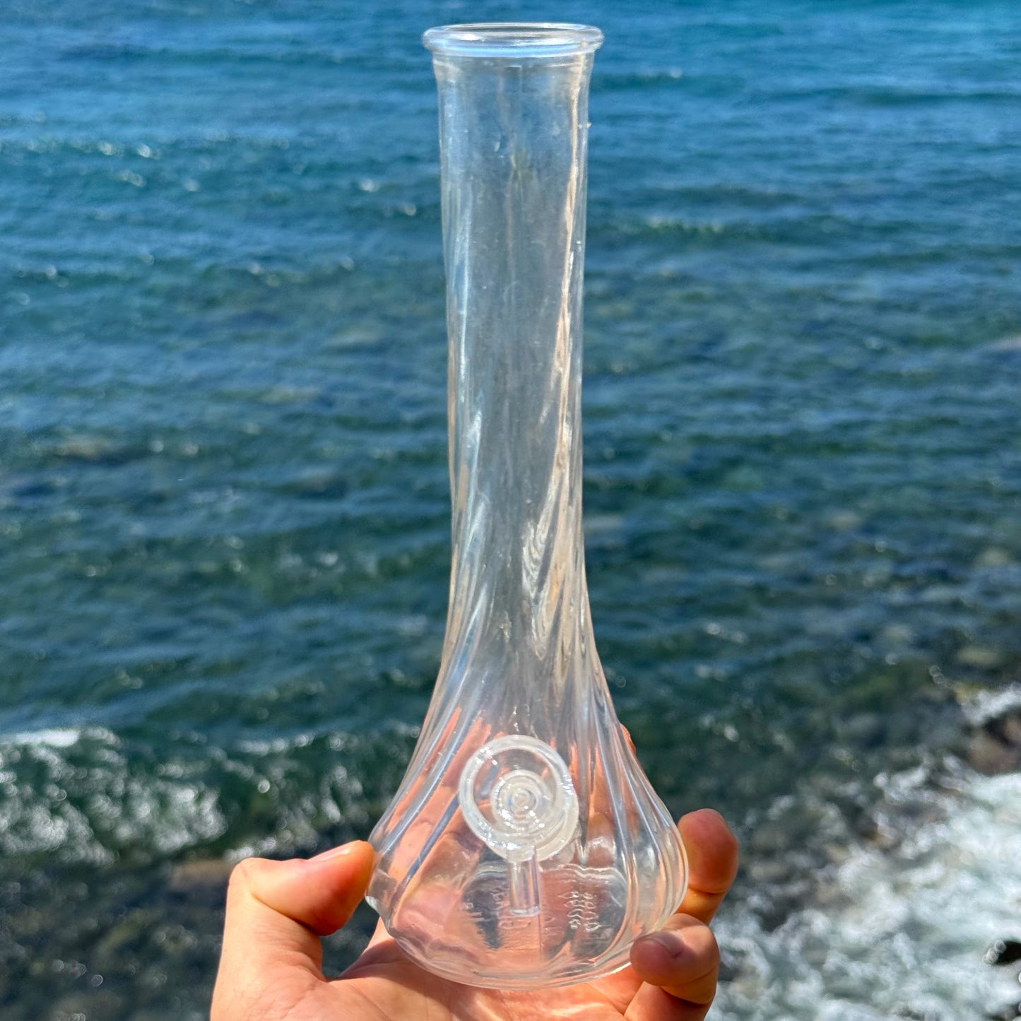 “Crystalline Conduit” Upcycled Vintage Glass Swirl Vase Bong