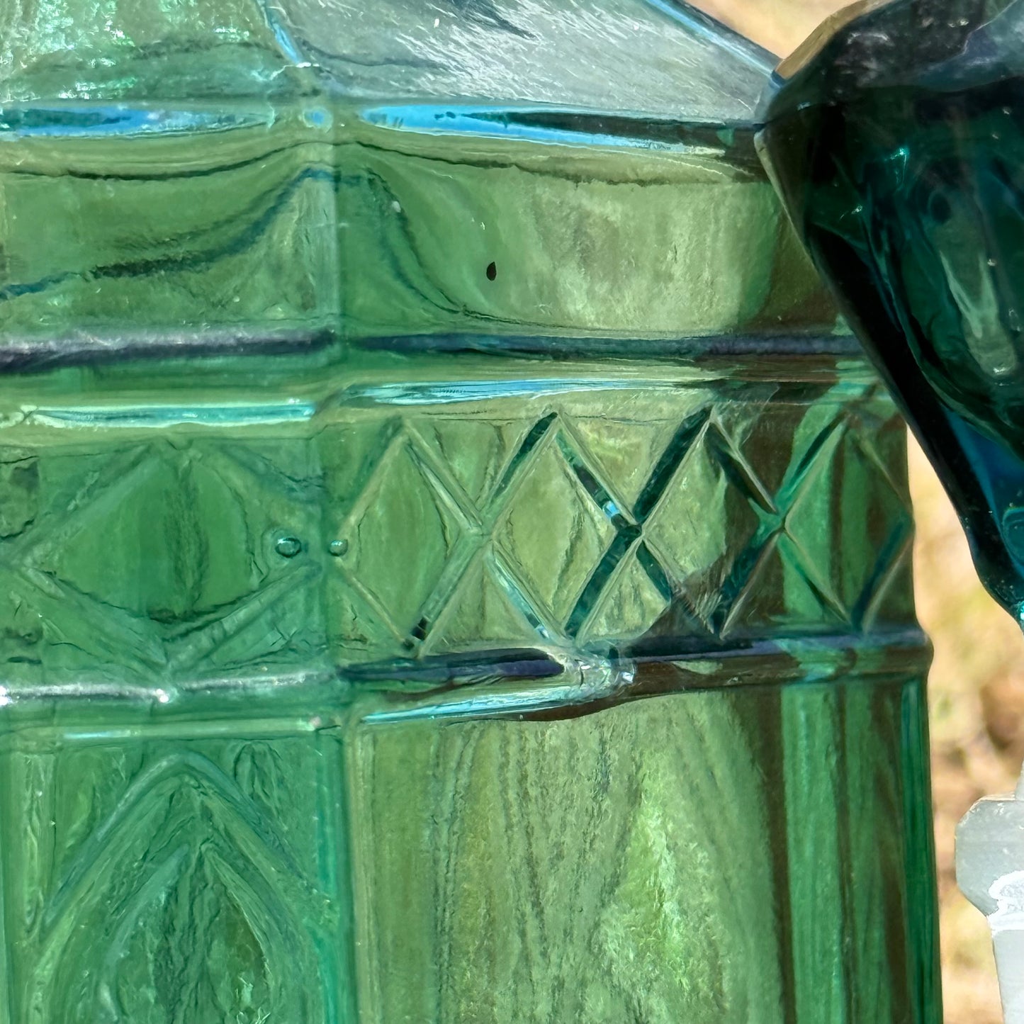 “Turquoise Obelisk” Upcycled Vintage Pressed Glass Bottle Bong