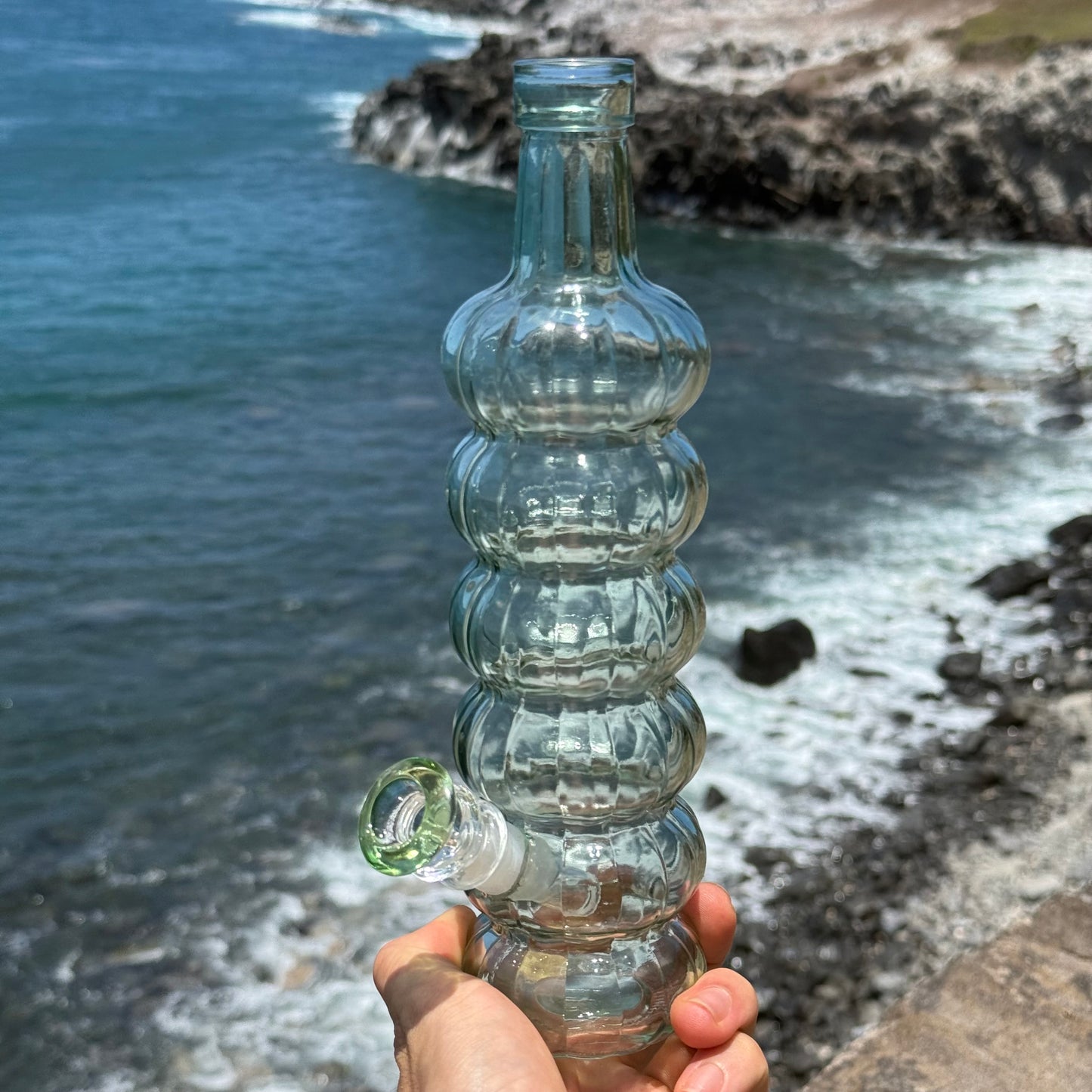 “Ribbed Turquoise” Upcycled Glass Bottle Bong