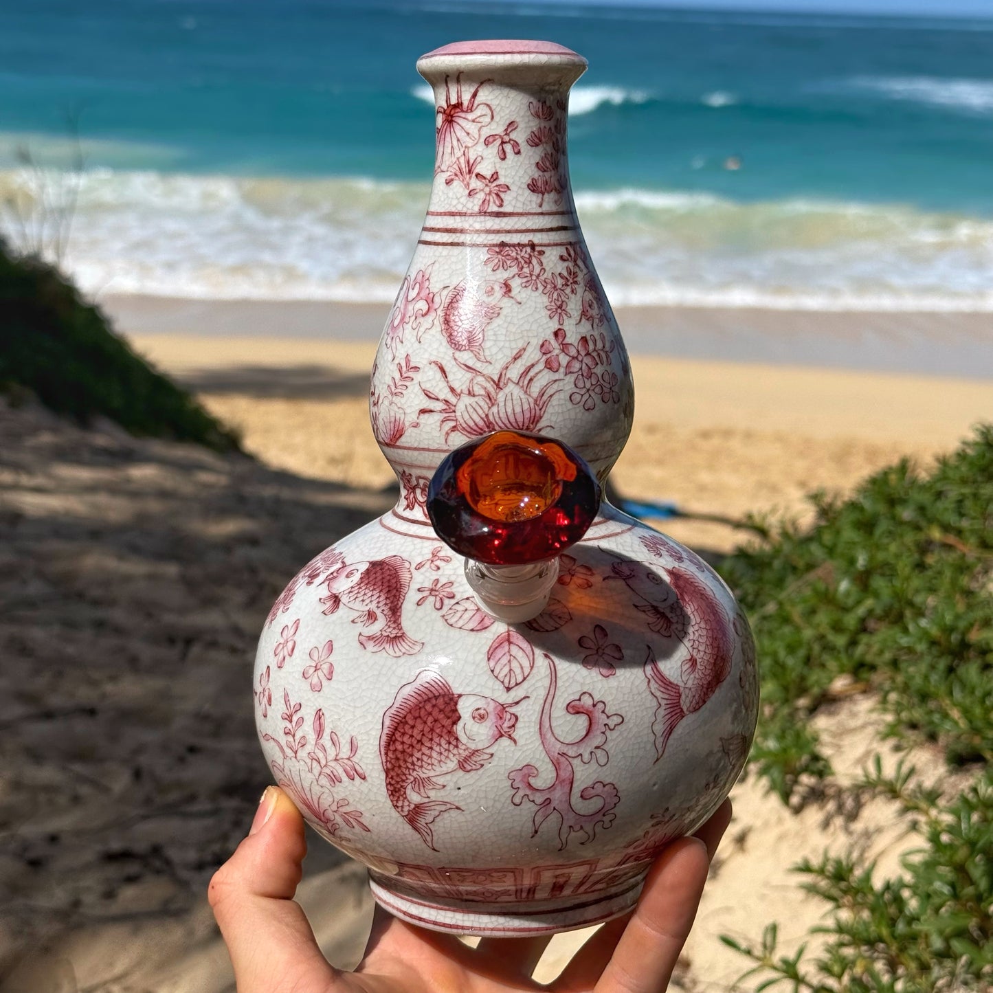 “Koi Serenity” Vintage Upcycled Porcelain China Vase Bong