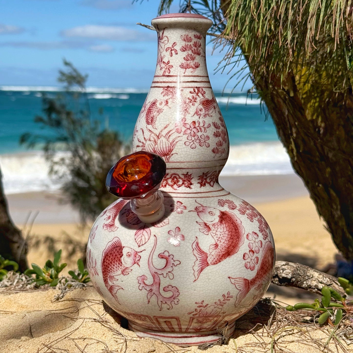 “Koi Serenity” Vintage Upcycled Porcelain China Vase Bong