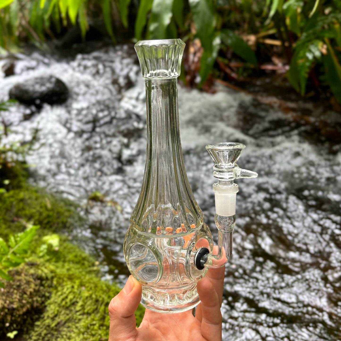 “Crystalline Quartz" Vintage Upcycled Pressed Glass Vase Bong