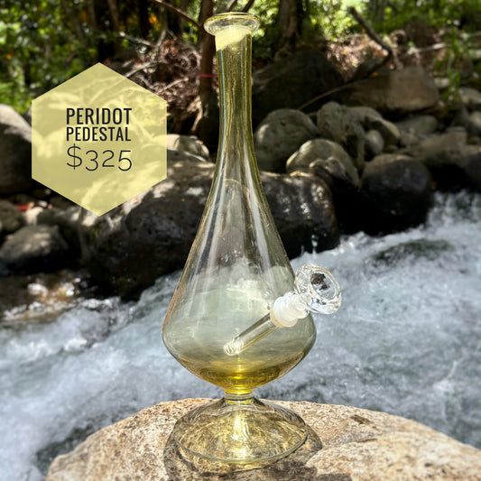 “Peridot Pedestal” Vintage Upcycled Handblown Glass Decanter Bong