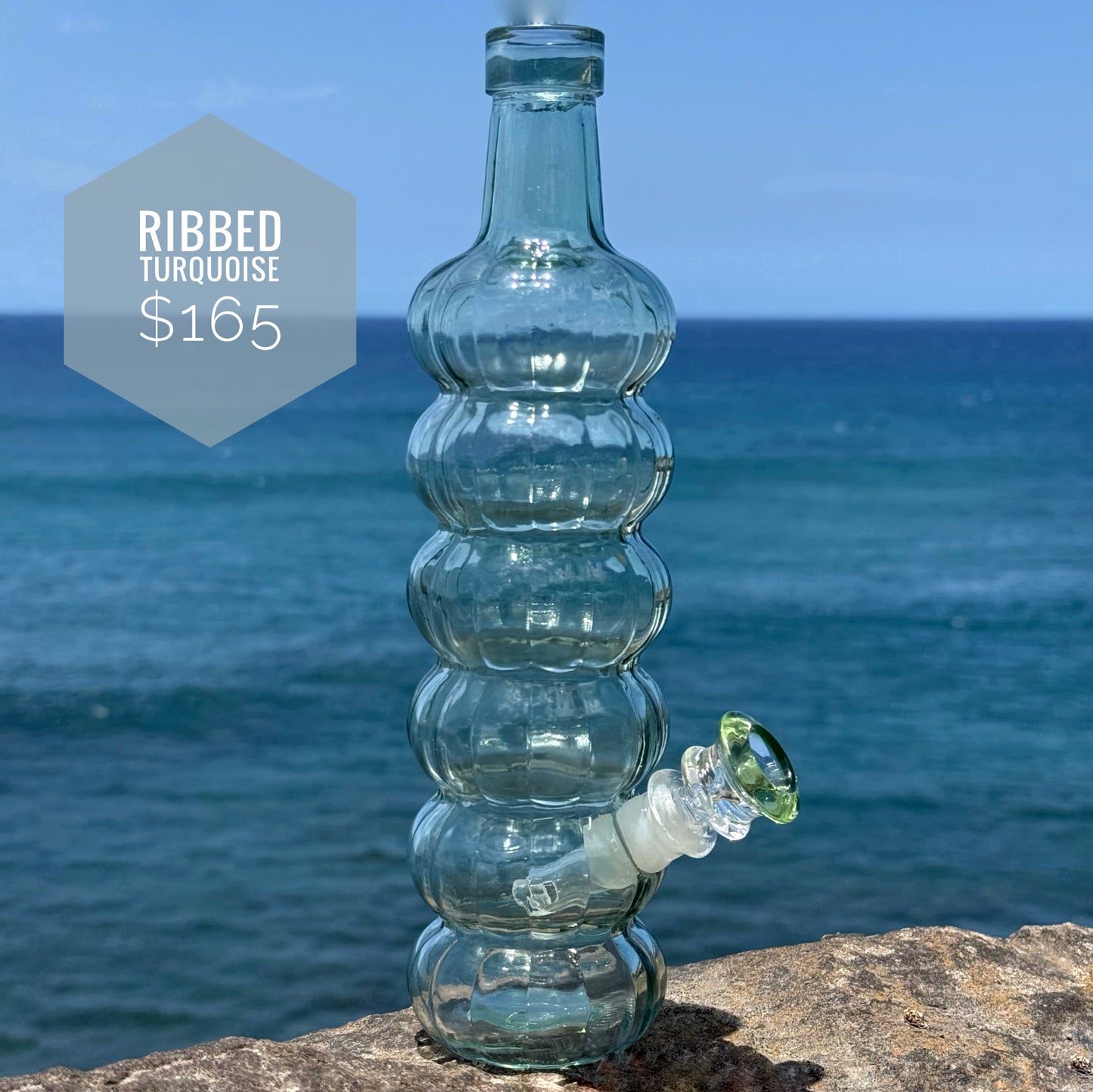 “Ribbed Turquoise” Upcycled Glass Bottle Bong