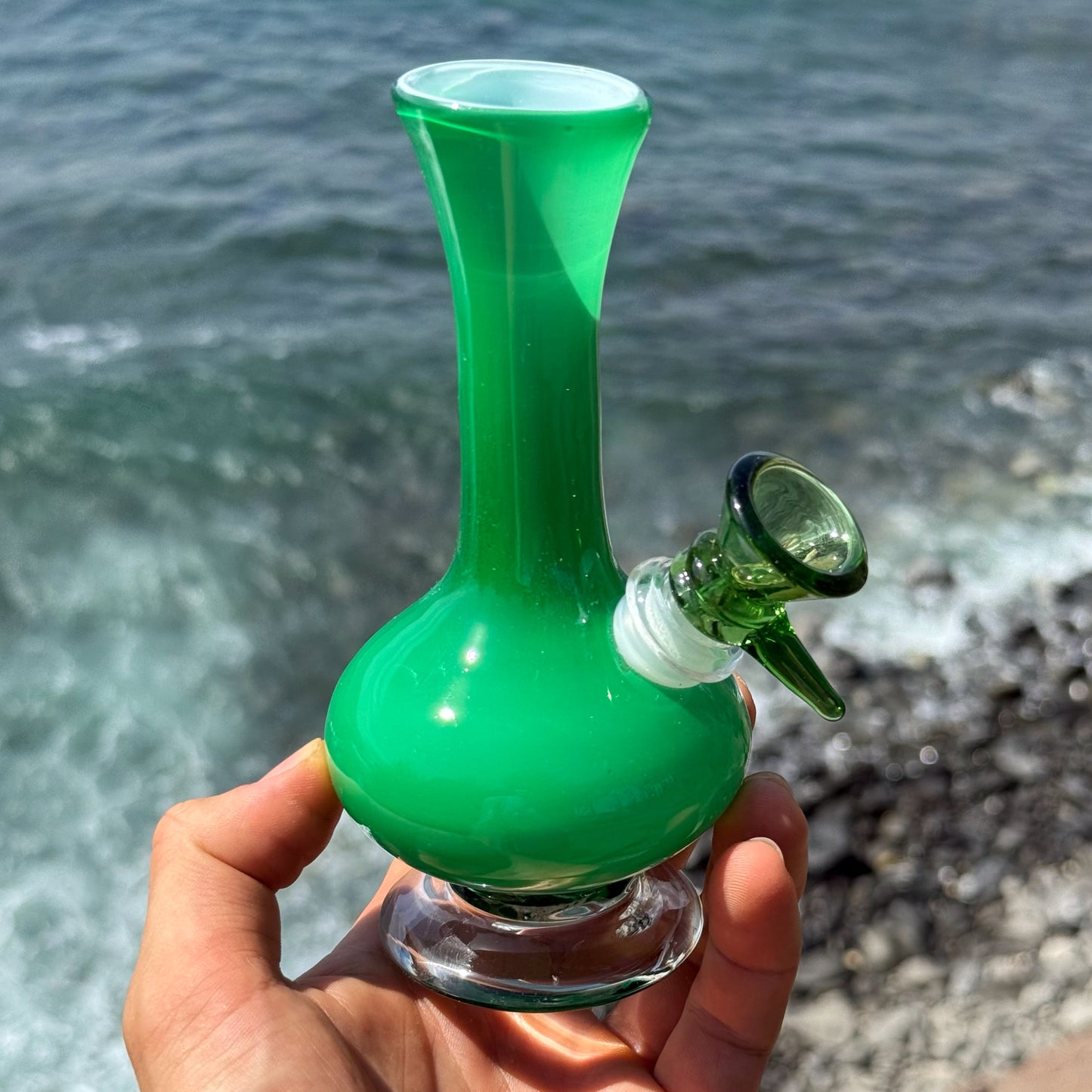 “Jade Drop” Vintage Handblown Glass Vase Bong