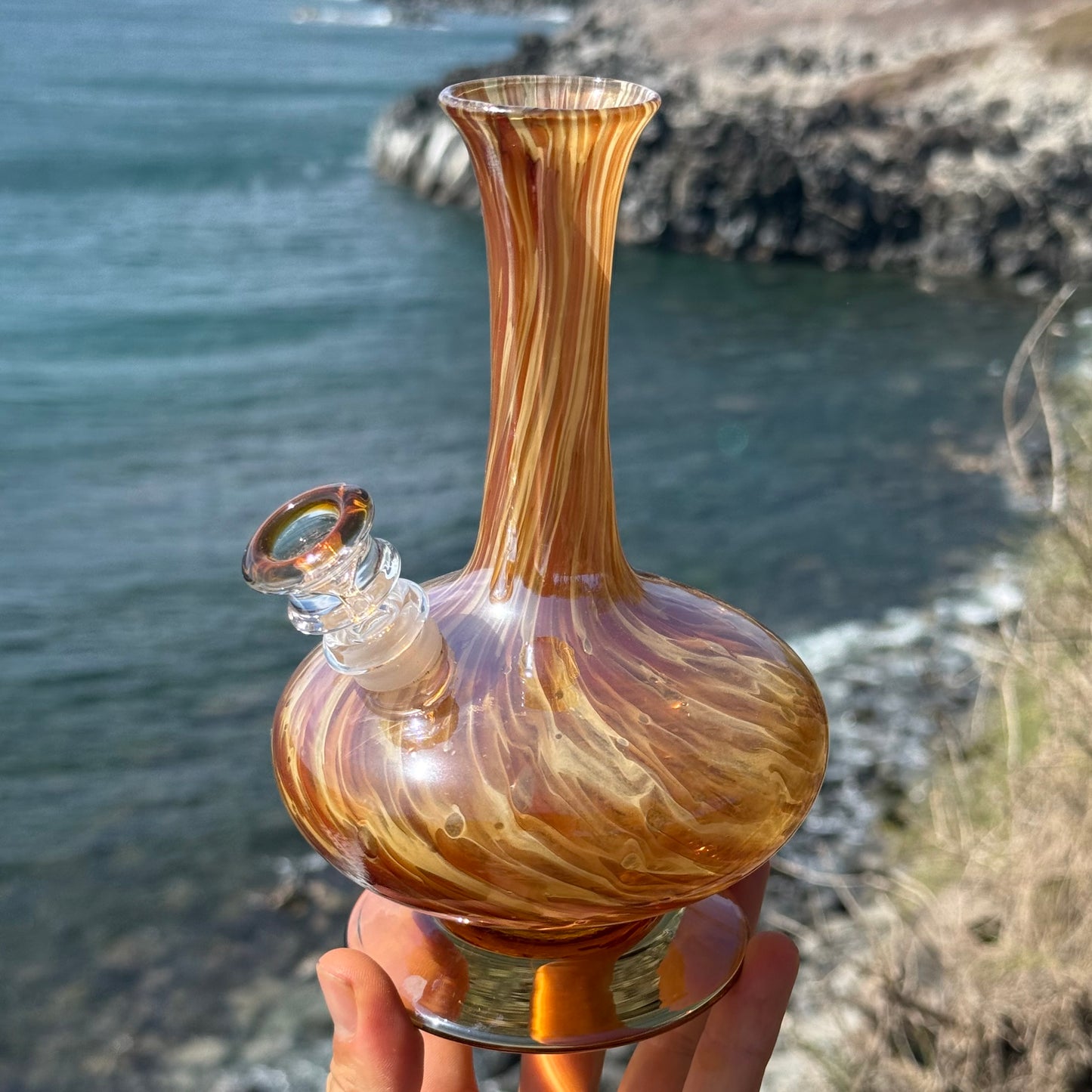 “Mottled Amber” Vintage Upcycled Handblown Glass Decanter Bong