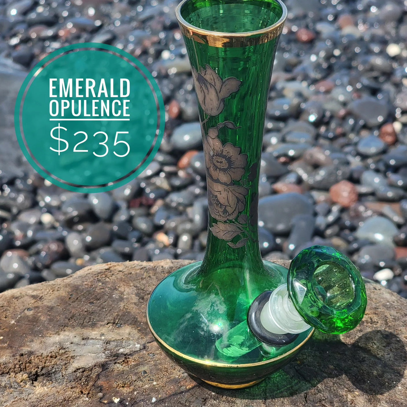 "Emerald Opulence" Vintage Glass Vase Bong