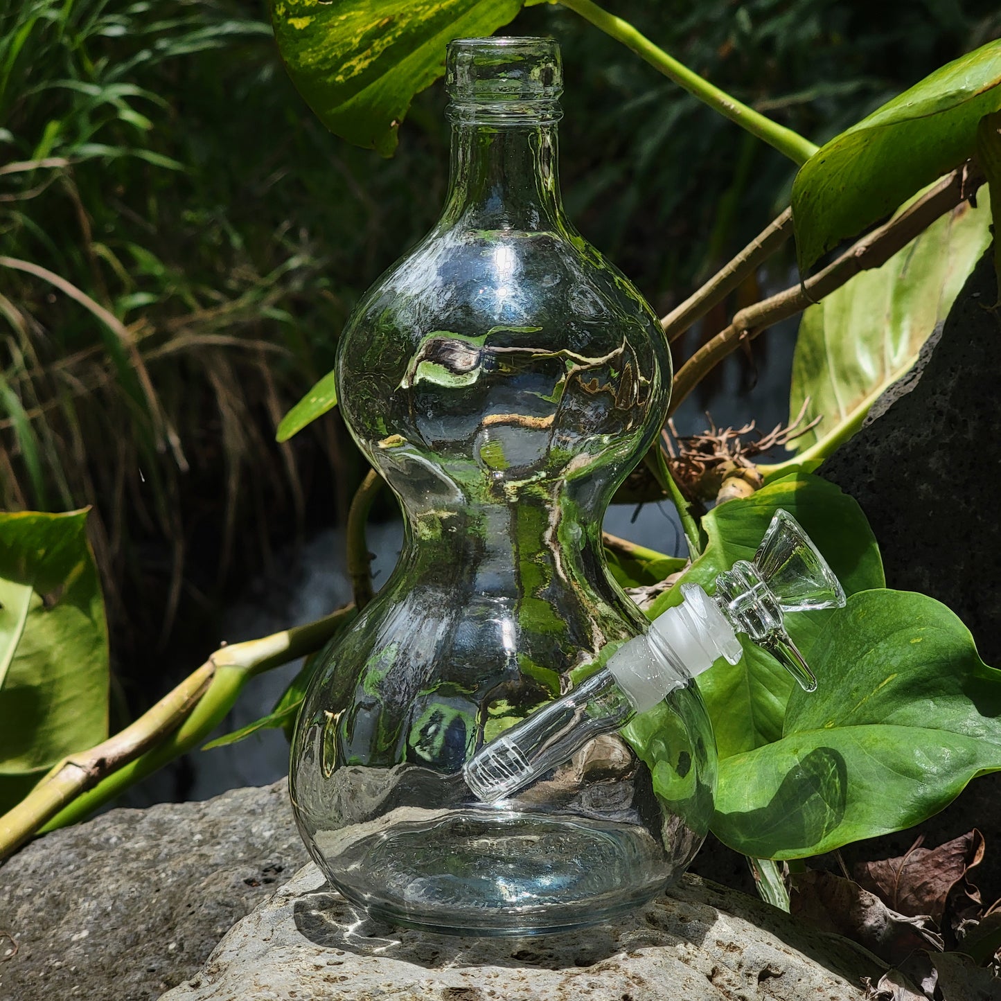 "Crystal Gourd" Vintage Upcycled Glass Gourd Bottle Bong