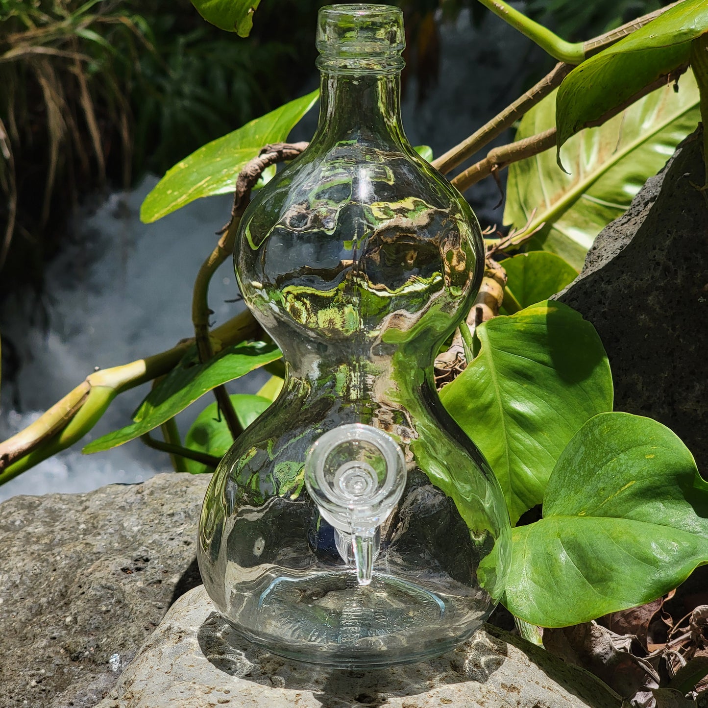 "Crystal Gourd" Vintage Upcycled Glass Gourd Bottle Bong