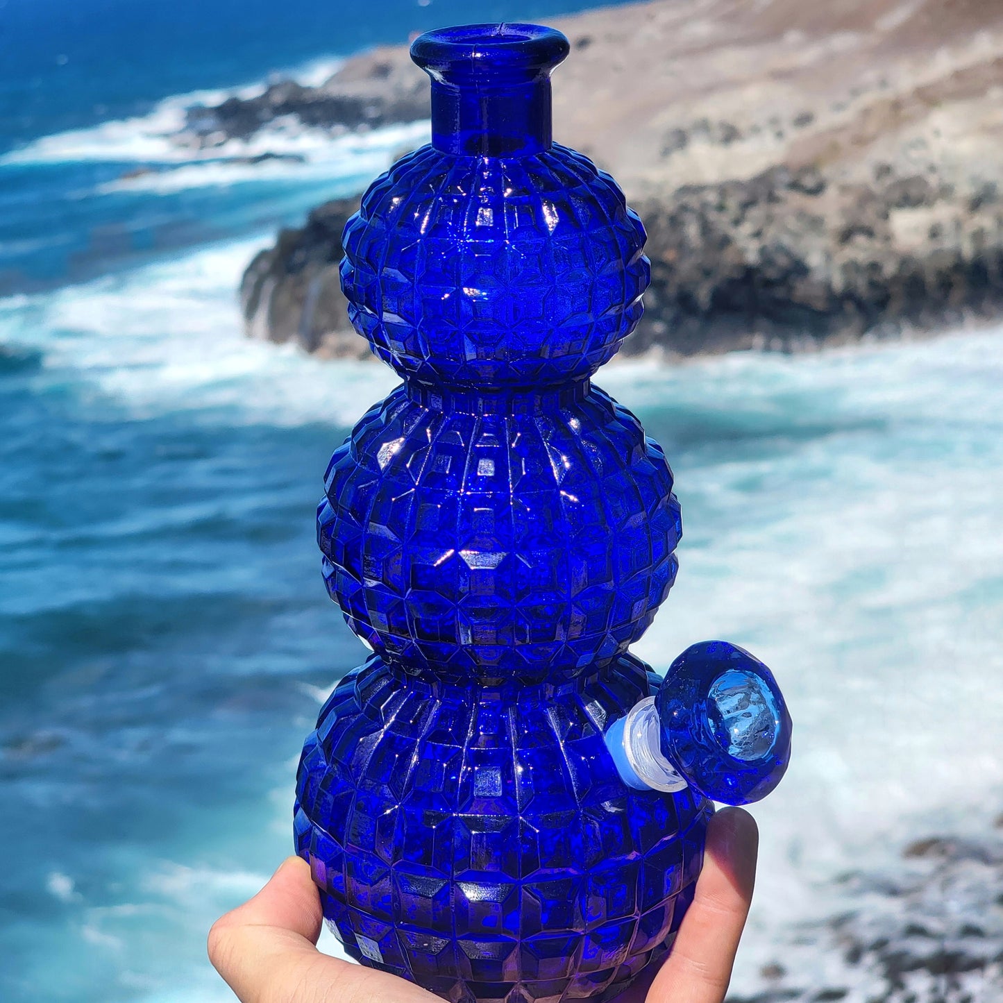 "Cobalt Disco" Vintage Glass Decanter