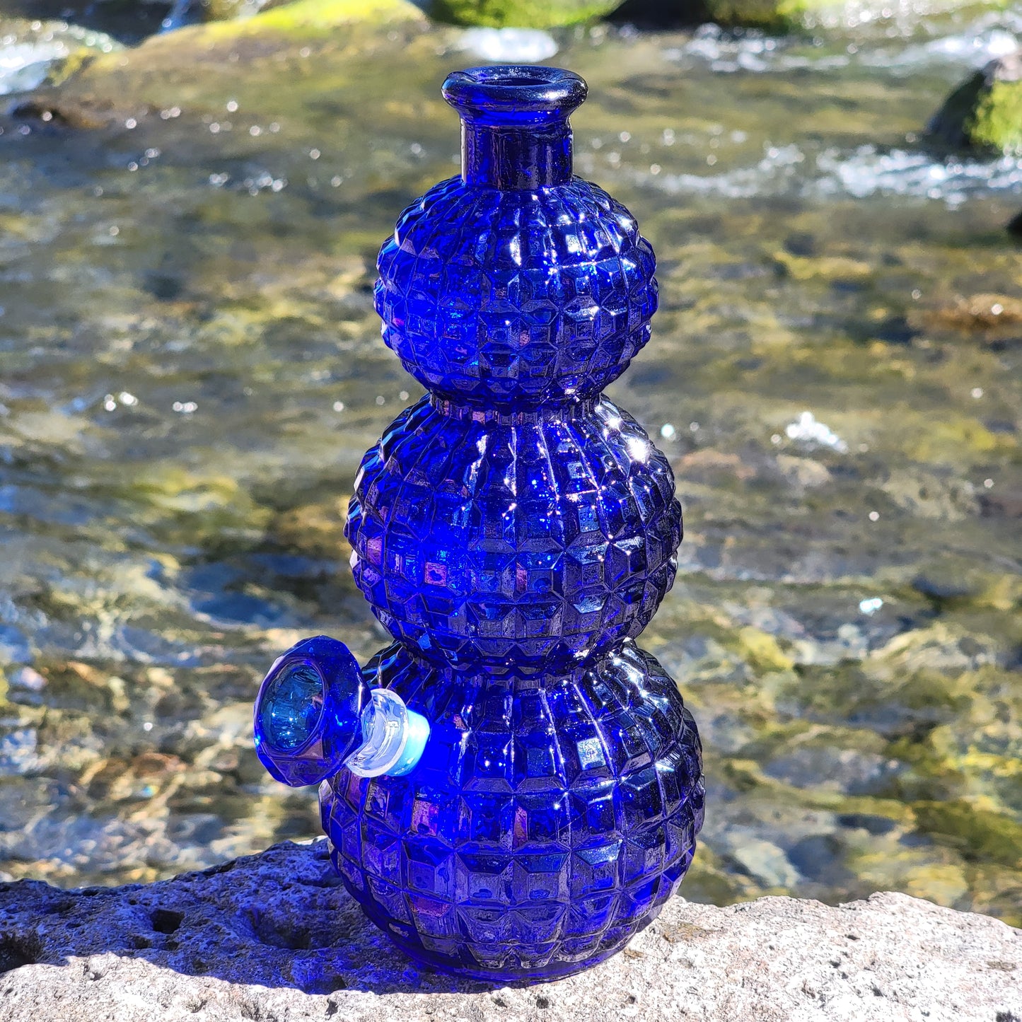 "Cobalt Disco" Vintage Glass Decanter