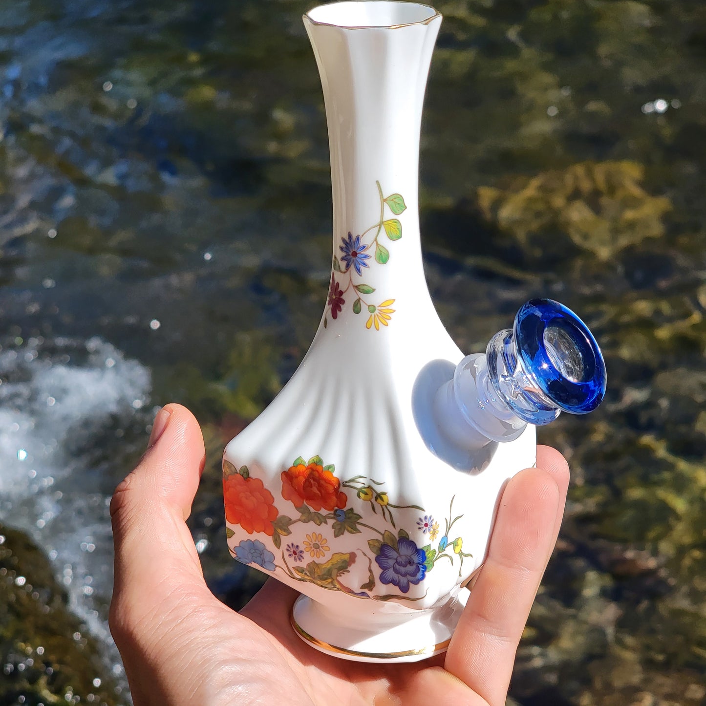 "Springs Bouquet" Vintage China Vase Bong with Gilded Details