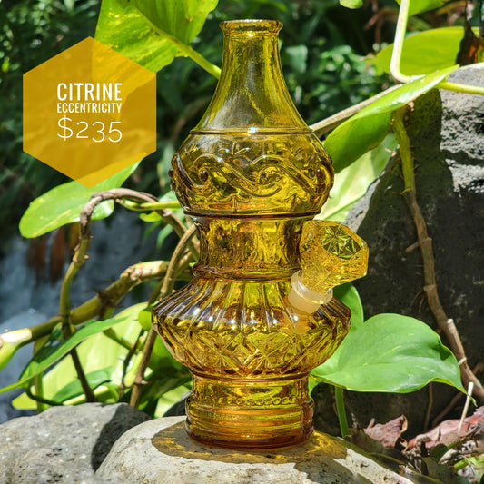 "Citrine Eccentricity" Vintage Upcycled Pressed Glass Bottle Bong