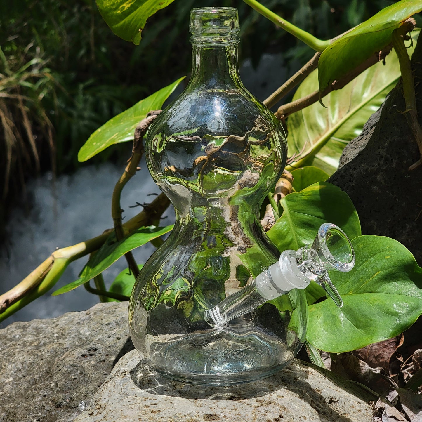 "Crystal Gourd" Vintage Upcycled Glass Gourd Bottle Bong