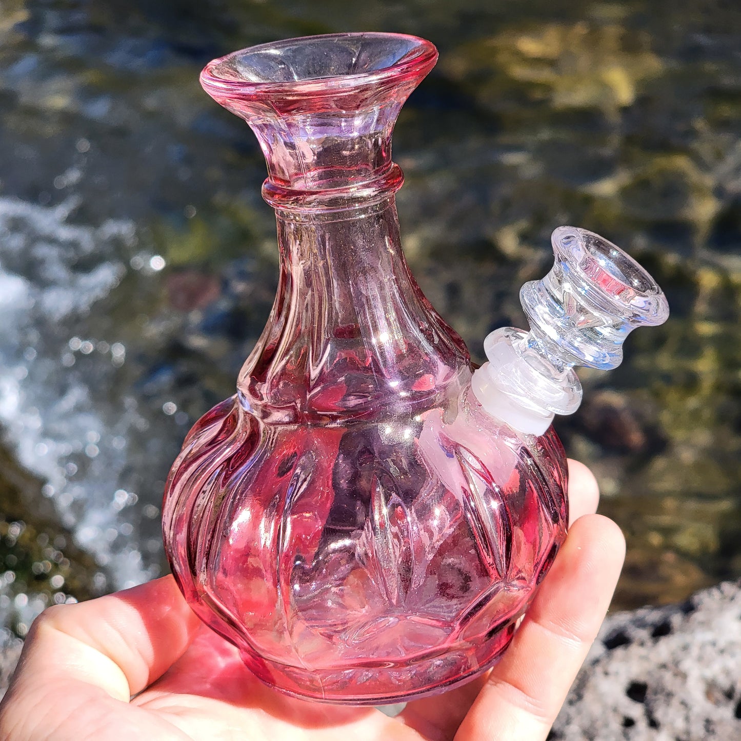 "Pink Goblin" Upcycled Vintage Glass Vase Bong