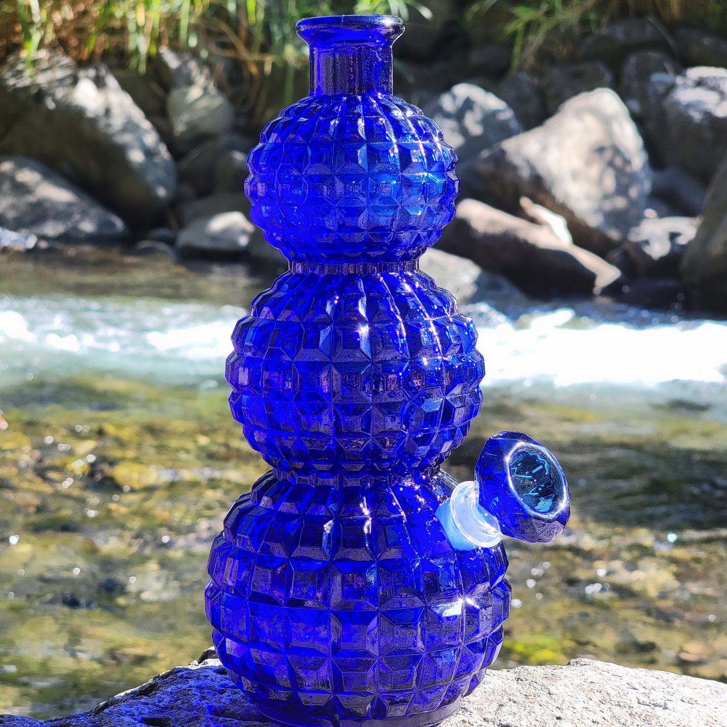 "Cobalt Disco" Vintage Glass Decanter