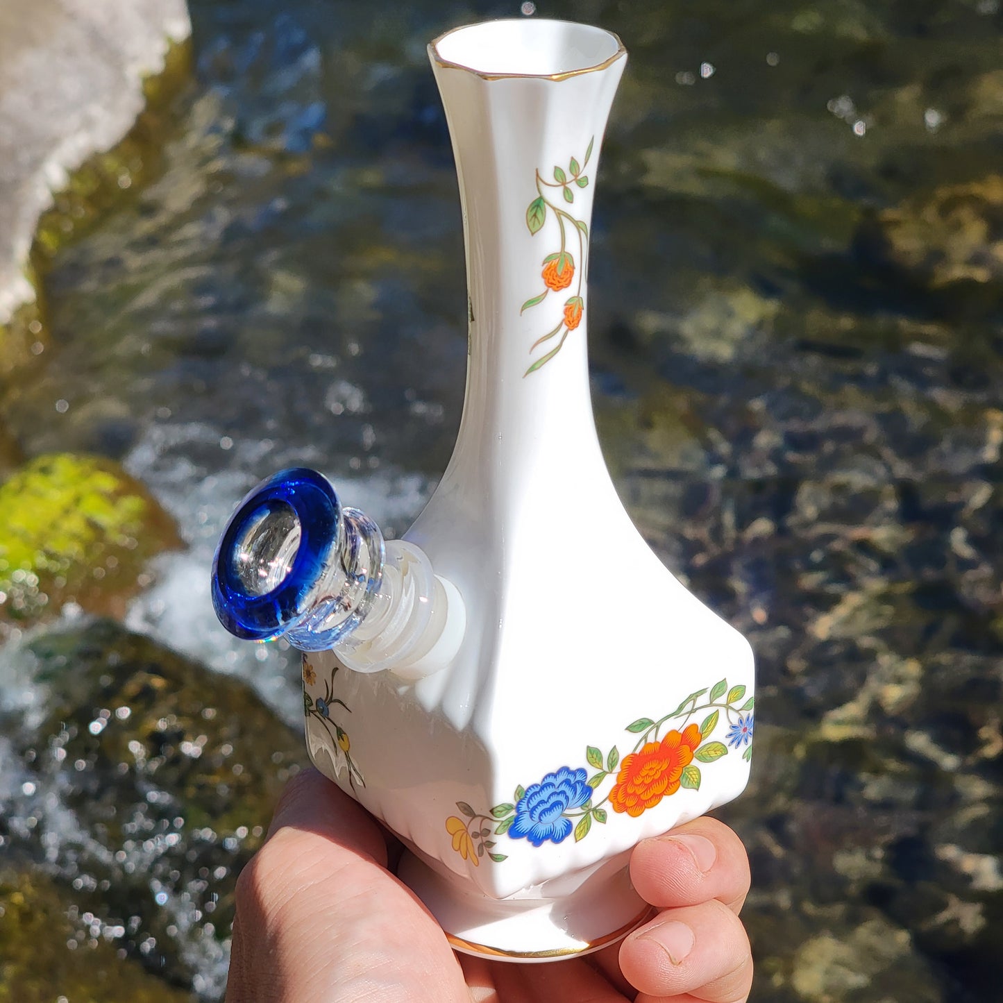 "Springs Bouquet" Vintage China Vase Bong with Gilded Details