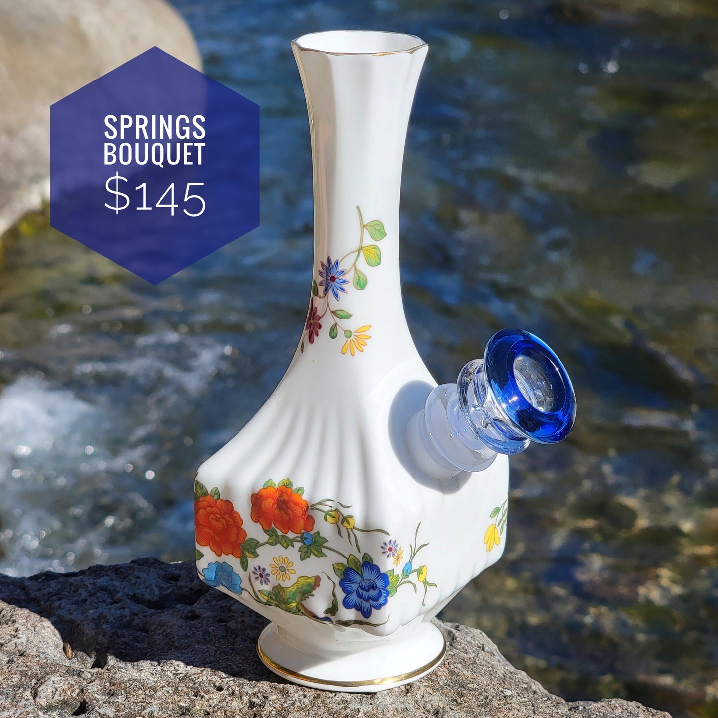 "Springs Bouquet" Vintage China Vase Bong with Gilded Details