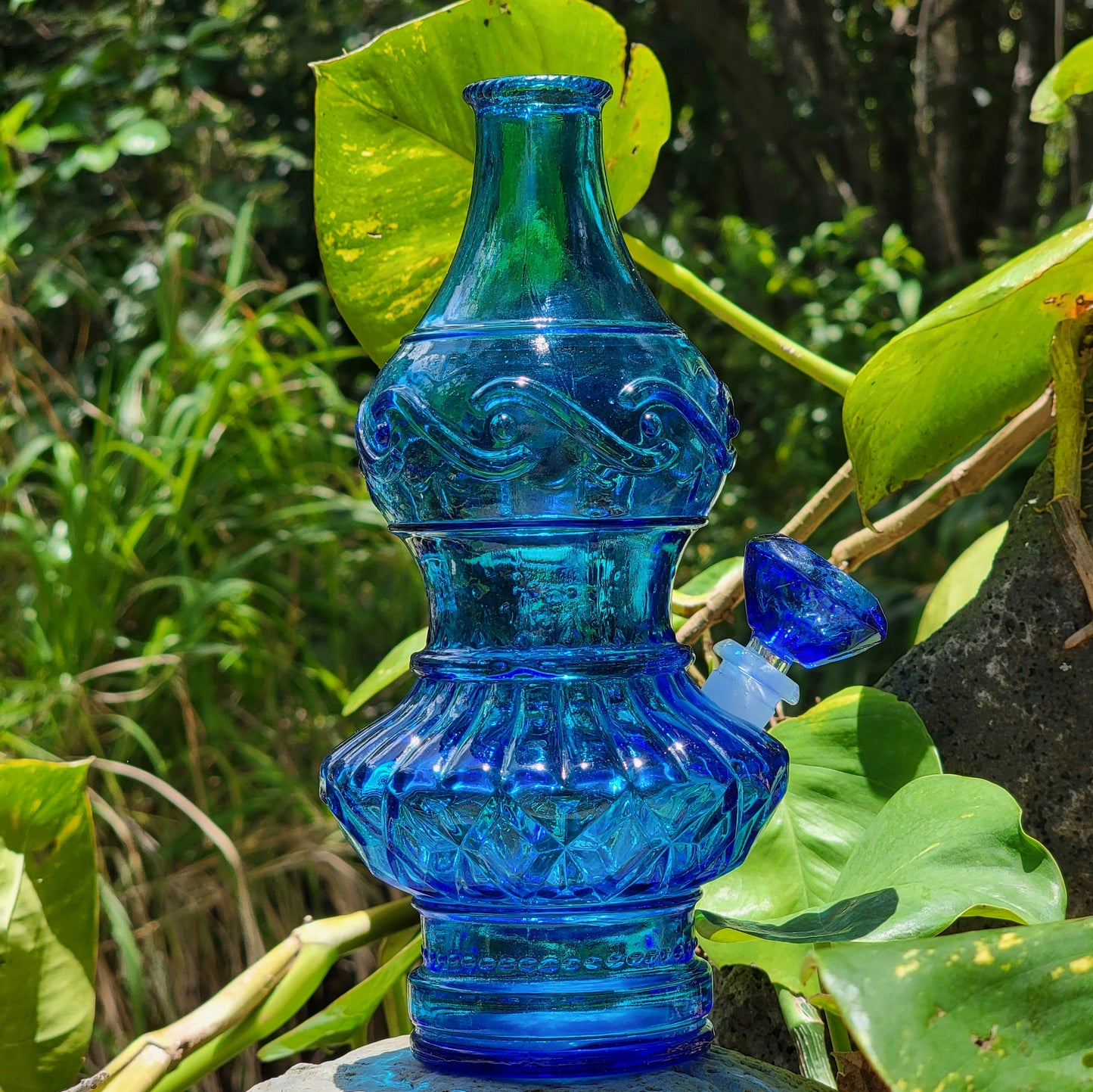 "Cobalt Eccentricity" Vintage Upcycled Pressed Glass Bottle Bong