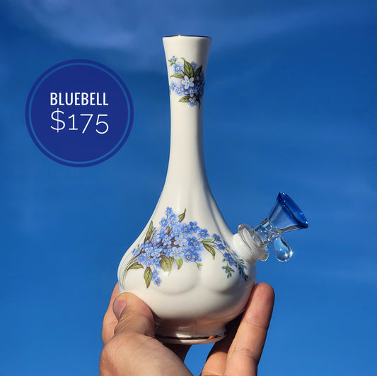 "Bluebell" Upcycled Vintage Ceramic Vase Bong With Flower Details