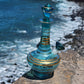 “Aquamarine Allure” Vintage Upcycled Handblown Gilded Glass Decanter Bong