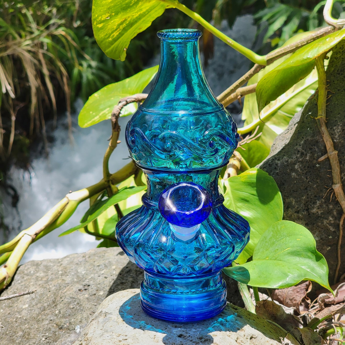 "Cobalt Eccentricity" Vintage Upcycled Pressed Glass Bottle Bong