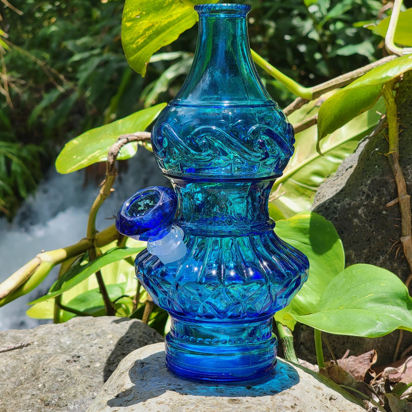 "Cobalt Eccentricity" Vintage Upcycled Pressed Glass Bottle Bong