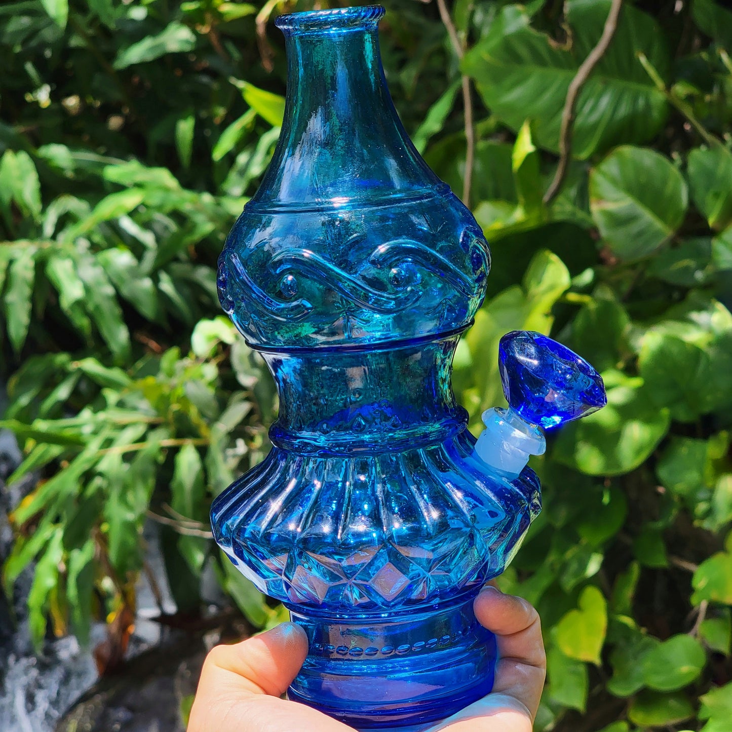 "Cobalt Eccentricity" Vintage Upcycled Pressed Glass Bottle Bong