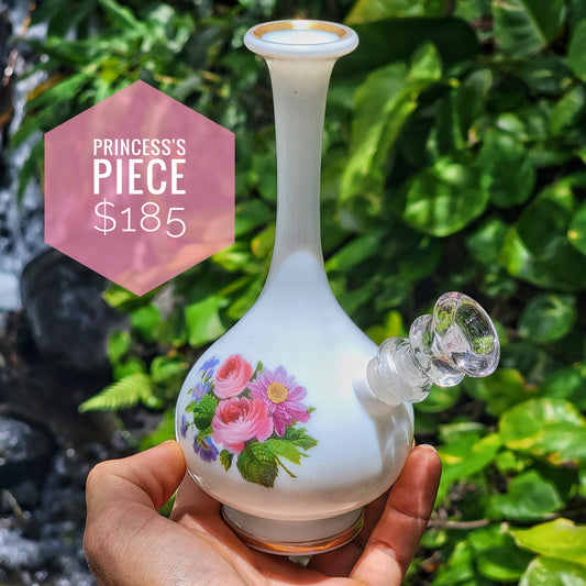"Princess's Piece" Vintage Upcycled Milk Glass Vase with Flower Details