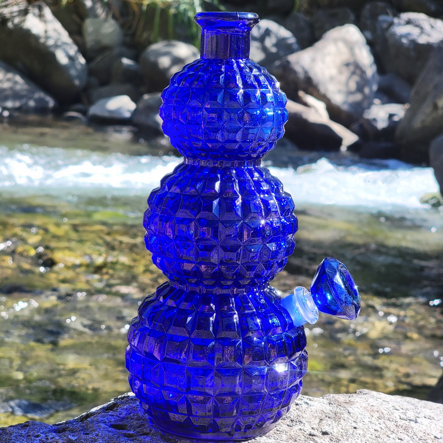 "Cobalt Disco" Vintage Glass Decanter