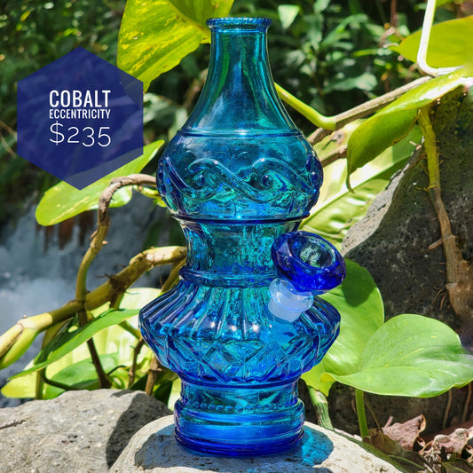 "Cobalt Eccentricity" Vintage Upcycled Pressed Glass Bottle Bong