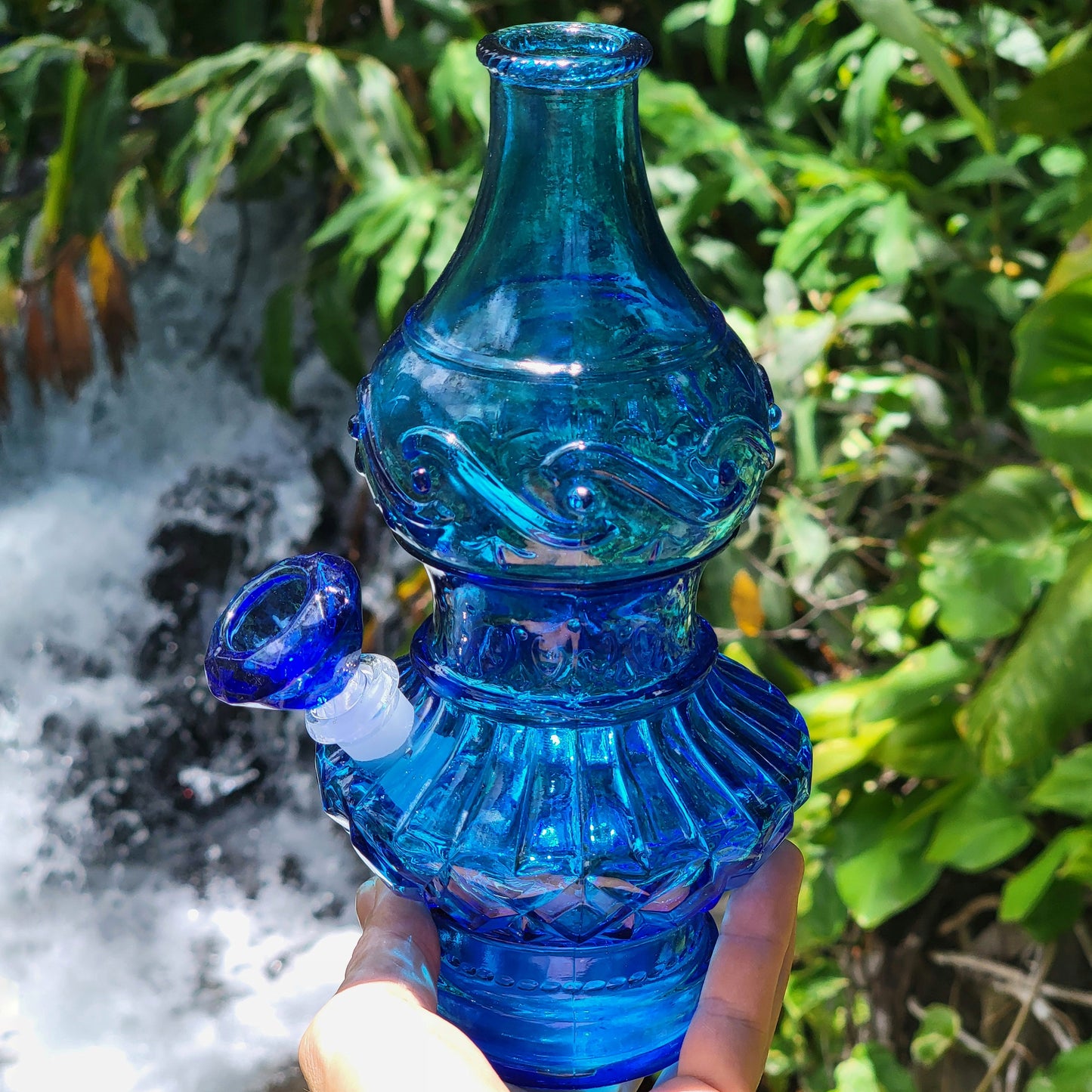 "Cobalt Eccentricity" Vintage Upcycled Pressed Glass Bottle Bong