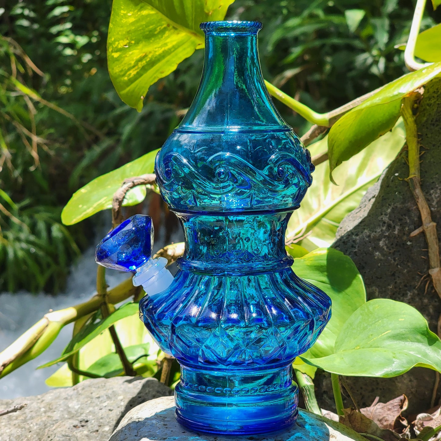 "Cobalt Eccentricity" Vintage Upcycled Pressed Glass Bottle Bong